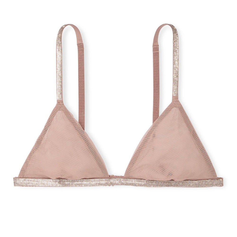 Victoria's Secret Very Sexy Sheer Shine Triangle Bralette Almond Beige L NWT